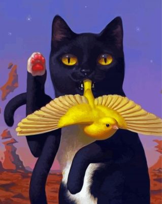 Black Cat And Bird paint by number