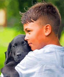 Boy And Black Labrador Retriever paint by number