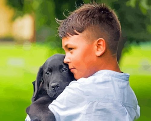 Boy And Black Labrador Retriever paint by number