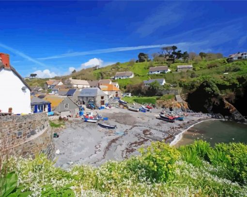 Cadgwith Beach paint by number