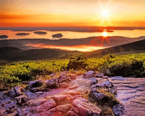 Cadillac Mountain Acadia Sunset Time paint by number