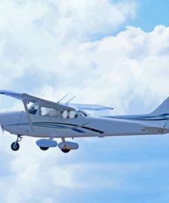 Flying Cessna 182 Airplane White And Blue paint by number