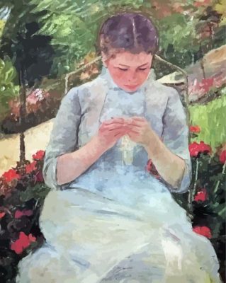 Mary Cassatt Beautiful Sewing Lady paint by number