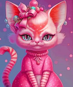 Pink Christmas Cat Paint By Numbers