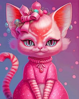 Pink Christmas Cat Paint By Numbers