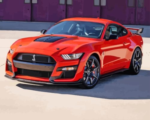 Red Sport Car Mustang Shelby Gt500 paint by number