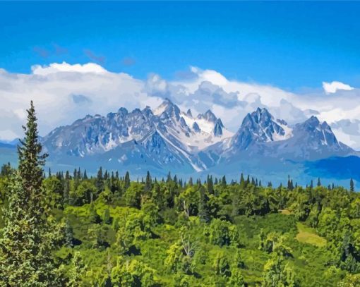 Snowy Denali Mountains Landscape paint by number