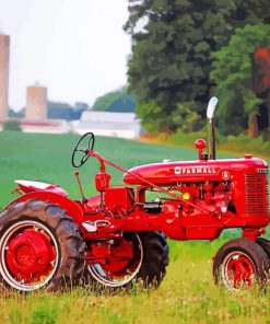 Vintage Red Farm Tractor paint by number