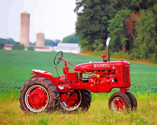 Vintage Red Farm Tractor paint by number