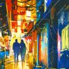 Abstract Couple Walking In The City Paint by number