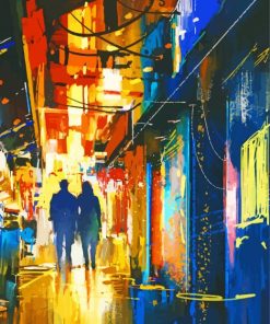 Abstract Couple Walking In The City Paint by number