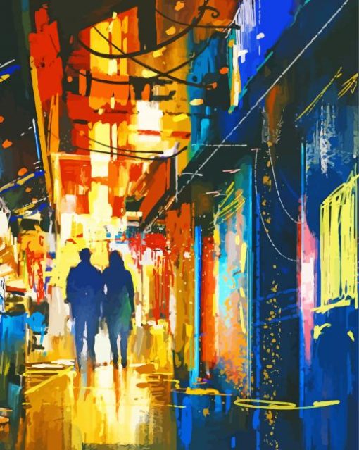 Abstract Couple Walking In The City Paint by number