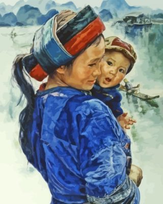 Asian Mother And Child paint by number