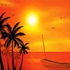 Beach Boat Palm Trees At Sunset paint by number