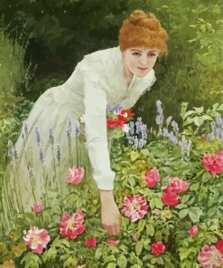 Beautiful Woman Picking Flowers paint by number