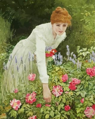 Beautiful Woman Picking Flowers paint by number