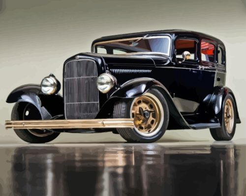 Black Antique 32 Ford Car paint by number