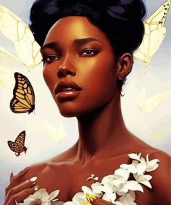 Black Woman And Butterflies paint by number