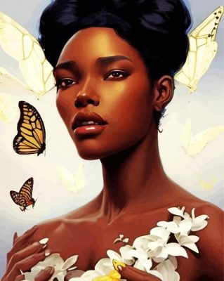 Black Woman And Butterflies paint by number