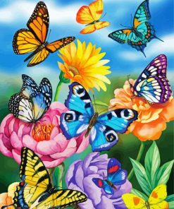 Colorful Butterflies And Flowers By Painting With Number