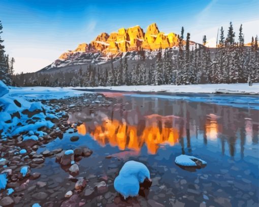 Castle Mountain In Winter paint by number