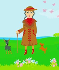 Classy Old Woman With Dogs In Field by Painting With Number