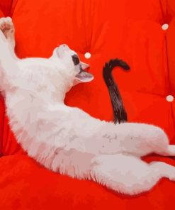 Cute White Cat With Black Tail On Sofa paint by number