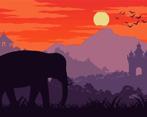 Little Elephant In Thailand At Silhouette By Painting With Number