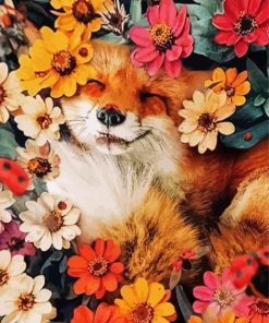 Colorful Flower And Fox Art By Painting With Number