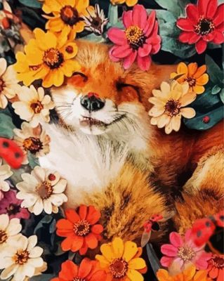 Colorful Flower And Fox Art By Painting With Number