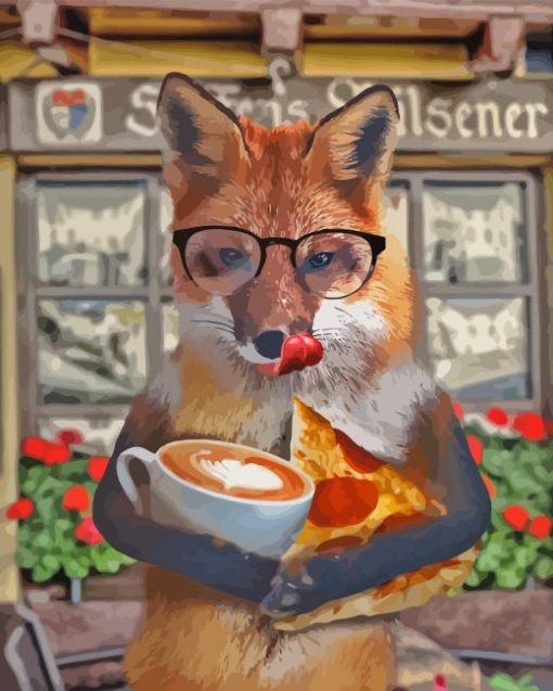 Fox Drinking Coffee paint by number