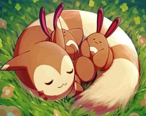 Furret With Sentret Sleeping Paint By Numbers