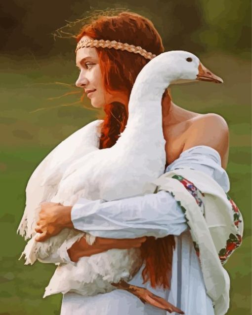 Ginger Girl With Goose paint by number