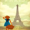 Girl With Travel Suitcase In Paris paint by number