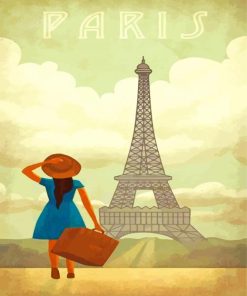 Girl With Travel Suitcase In Paris paint by number