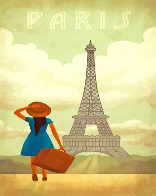 Girl With Travel Suitcase In Paris paint by number