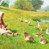 Girl With Geese By River paint by number