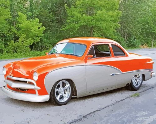 Grey And Orange 49 Ford Coupe Paint by number