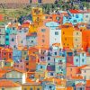 Colorful Buildings In Italy Sardinia By Diamond With Number