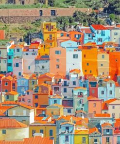 Colorful Buildings In Italy Sardinia By Diamond With Number