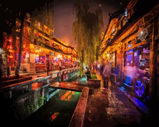 Lijiang City At Night paint by number