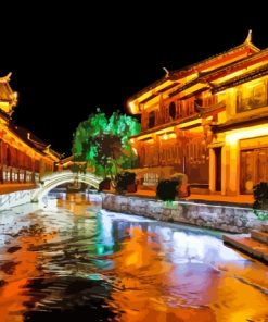 Lijiang Old Town At Night Paint by number