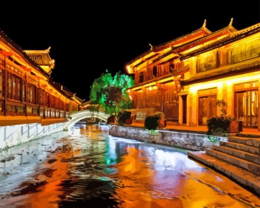 Lijiang Old Town At Night Paint by number