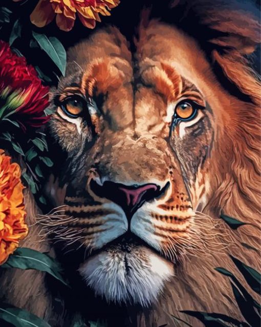 Lion In Flowers paint by number