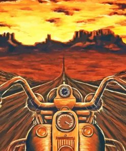 Motorcycle Sunset Scene Art Paint by number