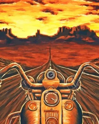 Motorcycle Sunset Scene Art Paint by number