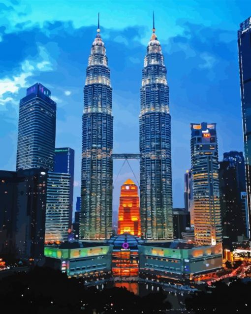 Petronas Twin Towers Malaysia paint by number