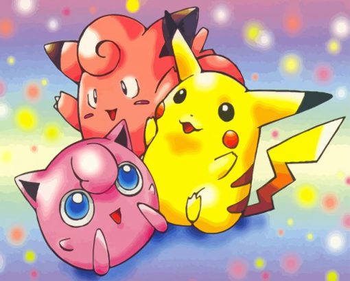 Pikachu And Clefairy And Jigglypuff paint by number