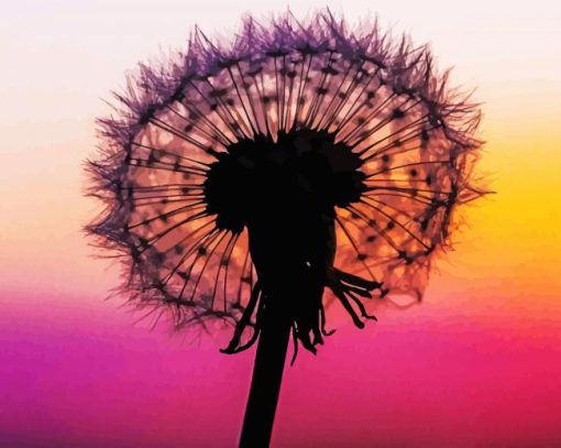 Purple Sunset Dandelion Silhouette Paint by number