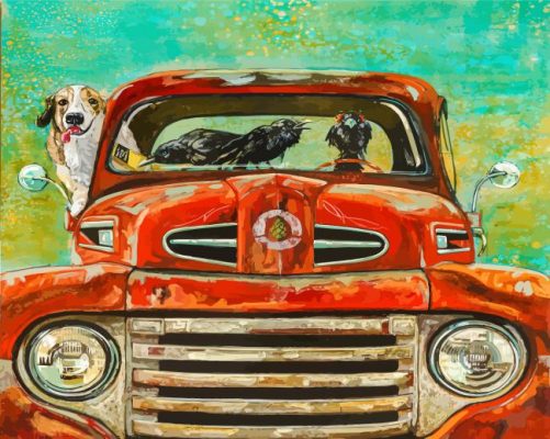 Ravens And Dog In Old Ford paint by number